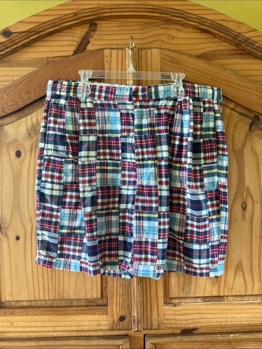 Men Jos. A. Bank blue green red checks plaid chino shorts size 42
